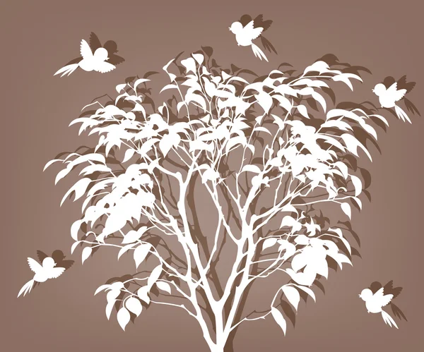 Albero bianco con uccelli — Vettoriale Stock