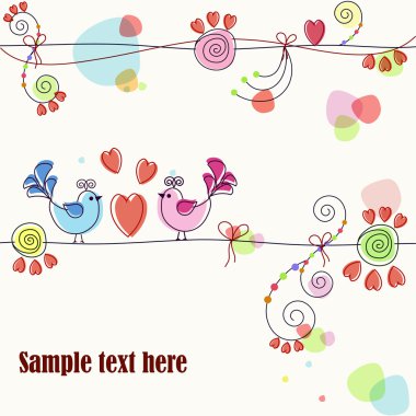 A beautiful card with birds and flowers clipart