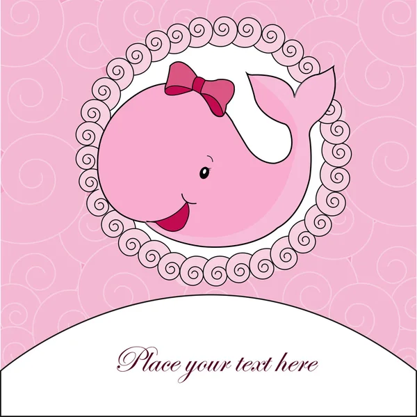 Um belo cartão com uma baleia rosa — Vetor de Stock