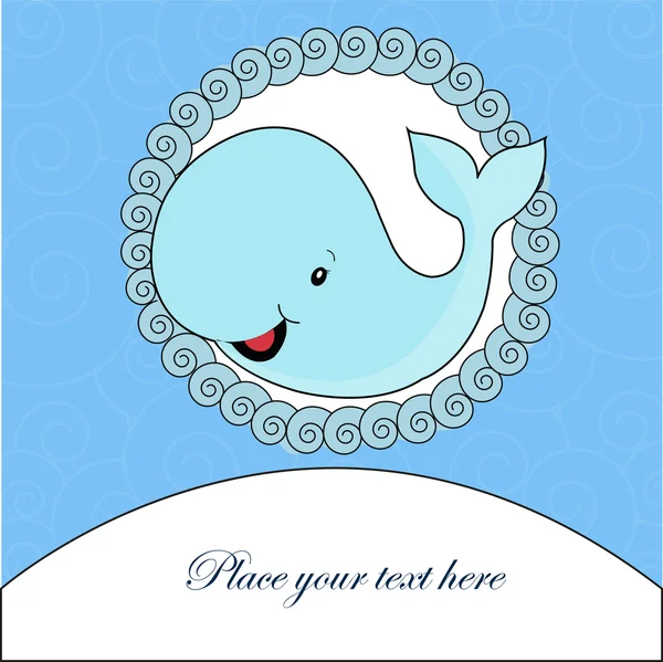 Carte enfant avec baleine bleue — Image vectorielle