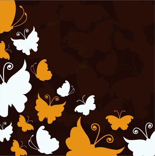 Beau fond brun avec des papillons orange et blanc — Image vectorielle