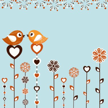 Birds with flowers clipart