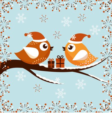 A beautiful Christmas card with the birds clipart