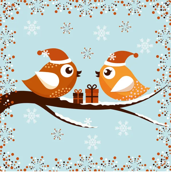 Μια όμορφη Χριστουγεννιάτικη κάρτα με τα πουλιά — Διανυσματικό Αρχείο