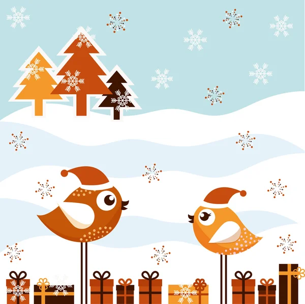 Una hermosa tarjeta de Navidad con los pájaros — Vector de stock