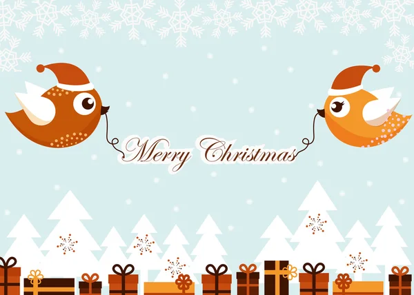 Christmas icons with birds — Stock Vector