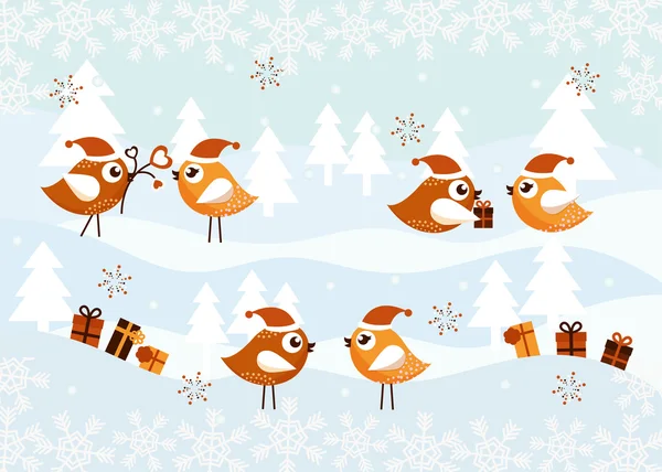 Tarjeta de Navidad con Aves — Archivo Imágenes Vectoriales