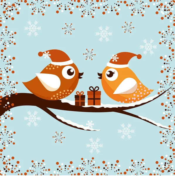 Um belo cartão de Natal com os pássaros Vetores De Stock Royalty-Free