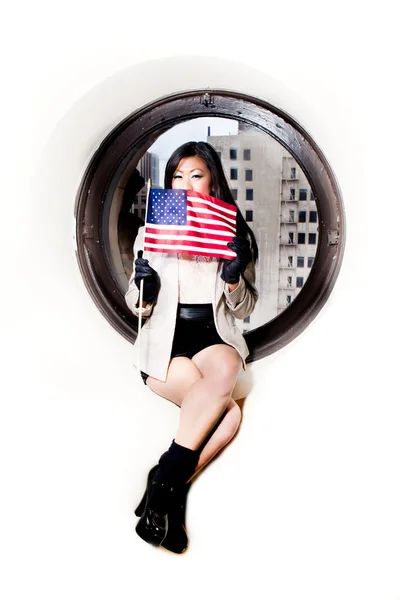 Femme sexy avec drapeau américain — Photo