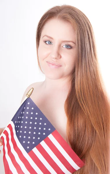 Vacker kvinna känner patriotiska — Stockfoto