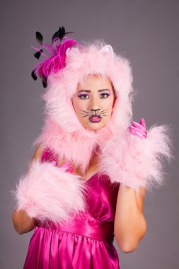 Pretty Woman in Cat Costume clipart