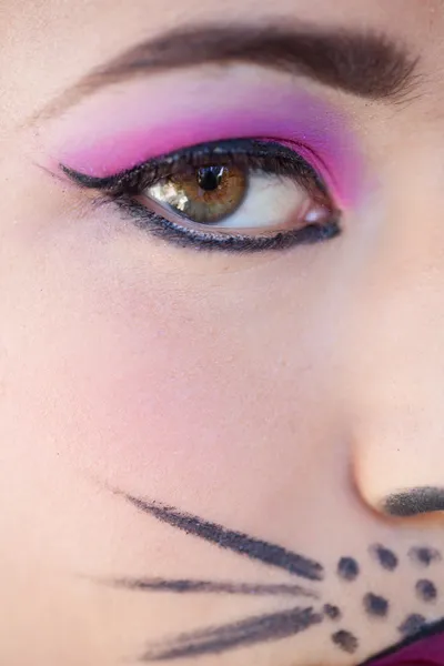 Oog close-up met kat make-up — Stockfoto