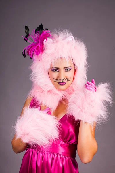 Pretty Woman in Cat Costume Stock Photo