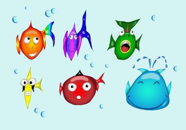 Fish and whale smiles set clipart
