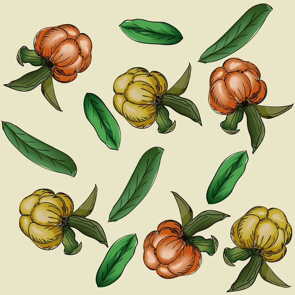 Бесшовная текстура с ягодами и листьями . — стоковый вектор