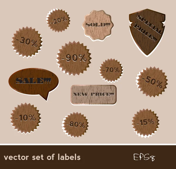 Etiquetas de venta de madera — Archivo Imágenes Vectoriales