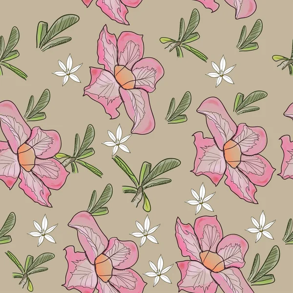 Бесшовная текстура с тропическим розовым цветком . — стоковый вектор