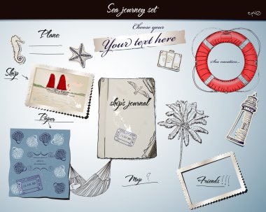 Scrapbookng poster with sea treveling elements. clipart
