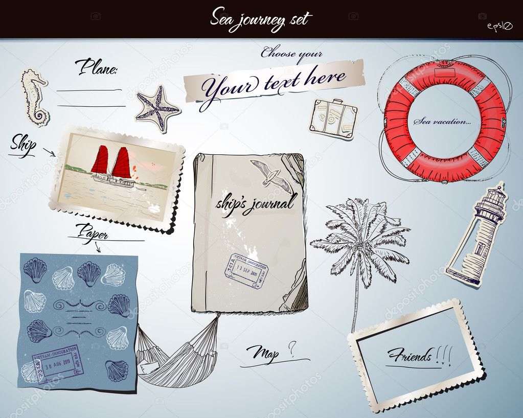 Scrapbookng poster with sea treveling elements.