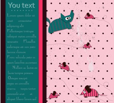 Seamless polka dot background with cat and mouse.