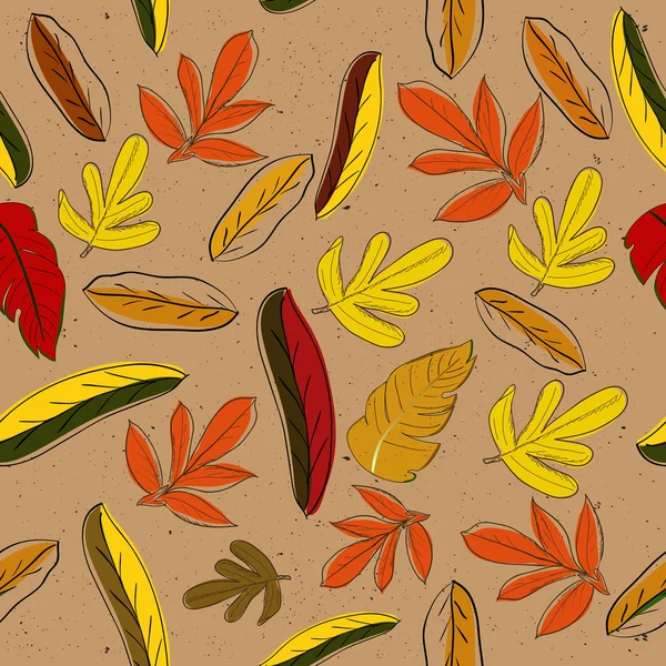 赤い & 黄色の葉でのシームレスなテクスチャ — ストックベクタ