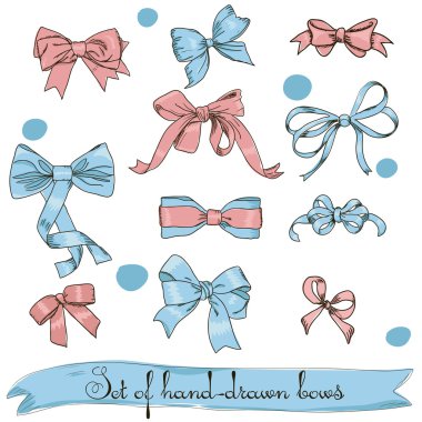 Set of vintage pink and blue bows clipart