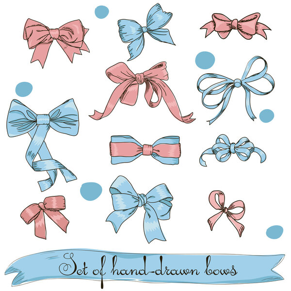 Set of vintage pink and blue bows