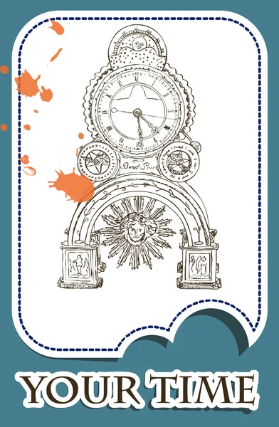 Grunge-Karte mit alter Uhr — Stockvektor
