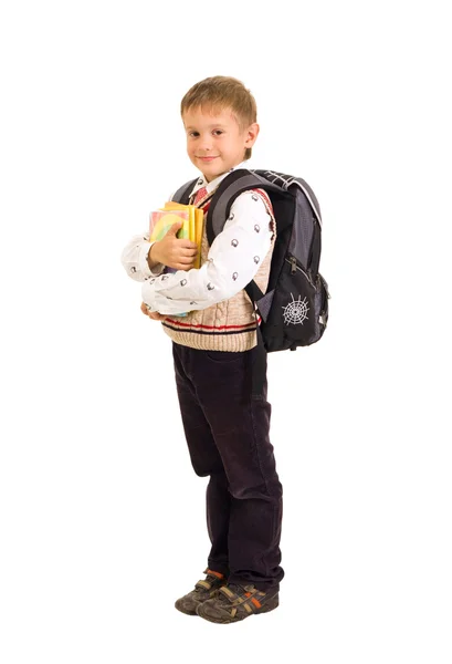 Портрет ученика начальной школы на белом — стоковое фото