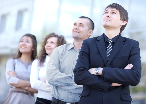 A business team with pretty leader — Stock Photo, Image