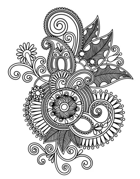 手描線アート華やかな花のデザイン — ストックベクタ