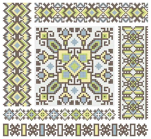 Handmade cross-stitch ethnic Ukraine pattern design — Stock Vector