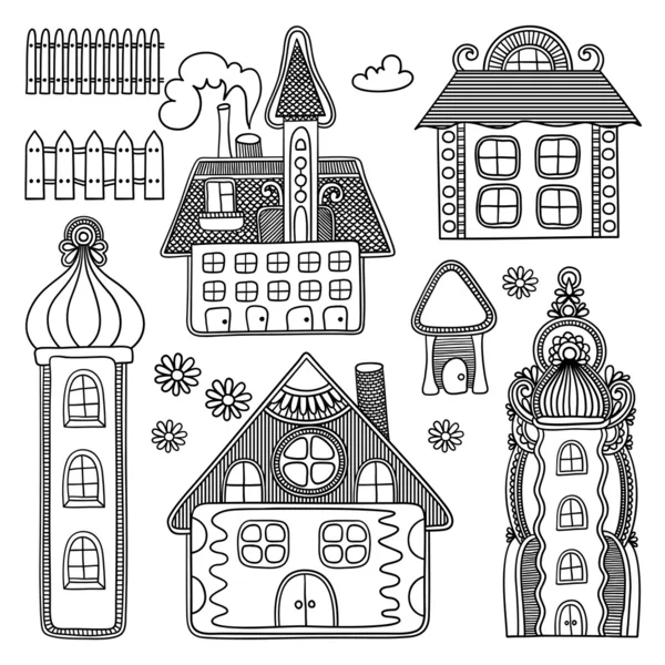 Decorative house drawing set — Stock Vector