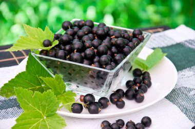 Fresh blackcurrant in glass bowl clipart