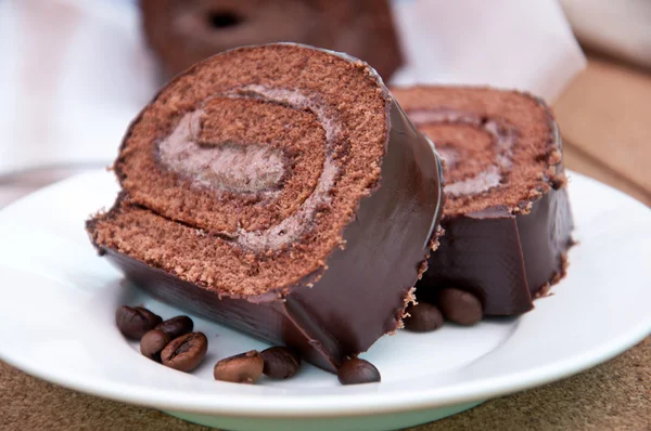 Rolo de bolo de chocolate — Fotografia de Stock