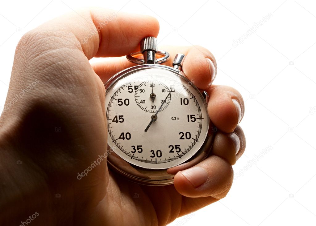Male hand holding stopwatch