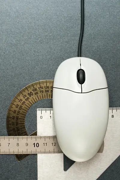 Computer mouse and drafting tools — Stock Photo, Image