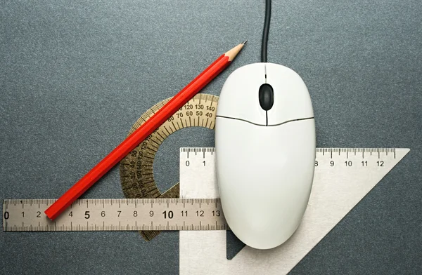 stock image Computer mouse and drafting tools