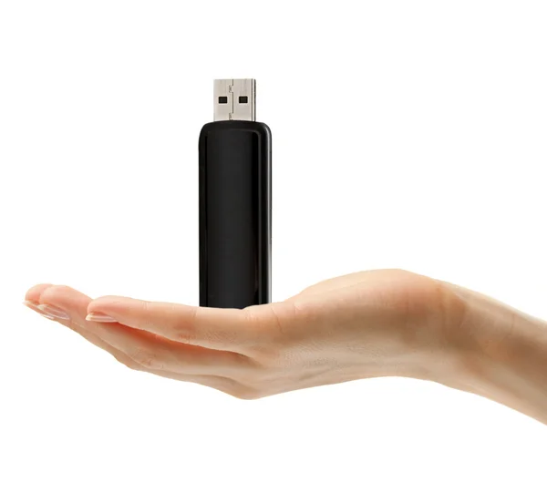 Flash USB dans la main féminine — Photo