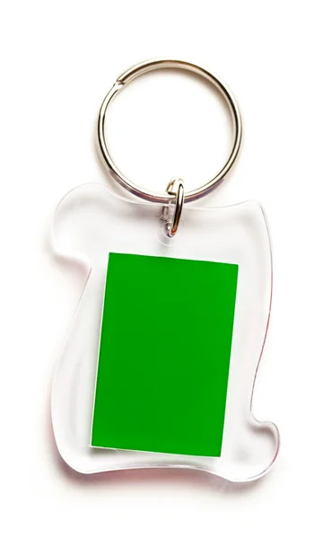 Inel cheie metalică cu etichetă din plastic — Fotografie, imagine de stoc