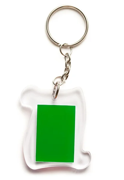Metal key ring with plastic label — Stock Photo, Image