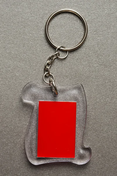 Metal key ring with plastic label — Stock Photo, Image