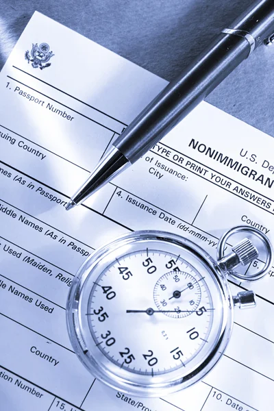 stock image Application form with stopwatch and pen