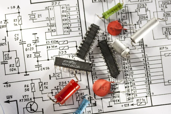 Engineering drawing with details — Stock Photo, Image