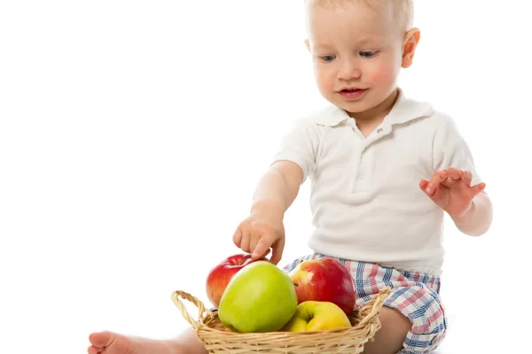 stock image Child with basket of apples