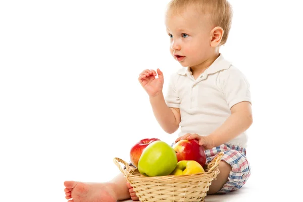 stock image Child with basket of apples