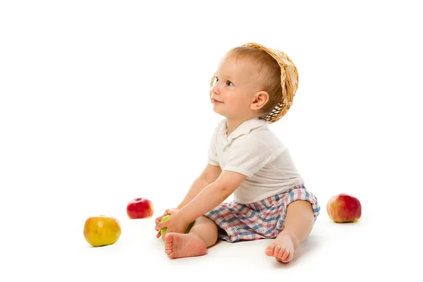 stock image Child with basket of apples