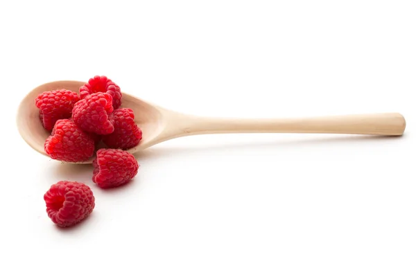 Fresh raspberry in wooden spoon — Stock Photo, Image