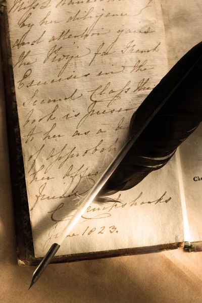 Стара книга з перо ручкою — стокове фото
