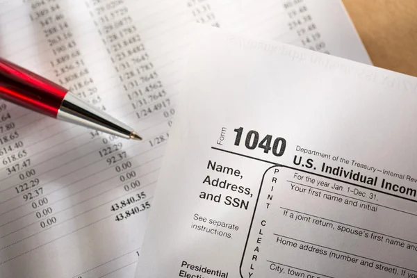 Formularz podatkowy, budżetu i pióra Obrazek Stockowy